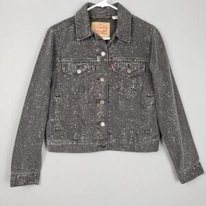 Levi Size S Denim Trucker Jacket Stonewash Gray Speckle‎ Grunge Punk Rocker